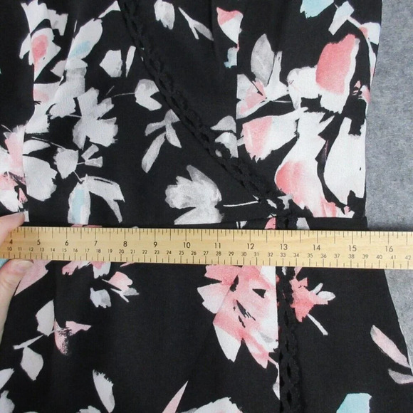 Dress The Population Women Floral Wrap Dress Asymmetrical Hem Black Size L - Picture 9 of 12